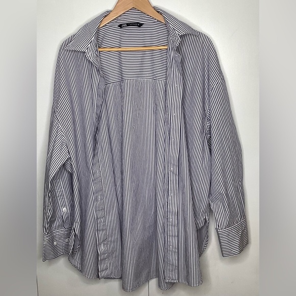 Zara cotton Blue And White striped Button Down shirt. XXL - Picture 3 of 10